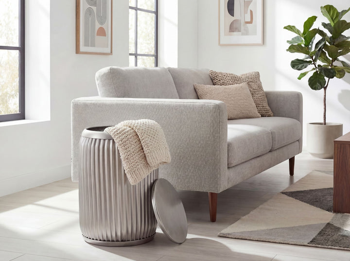 Rundt Sidebord 35 cm i Sølv Metal med Aftagelig Bordplade – Designbord med Opbevaring