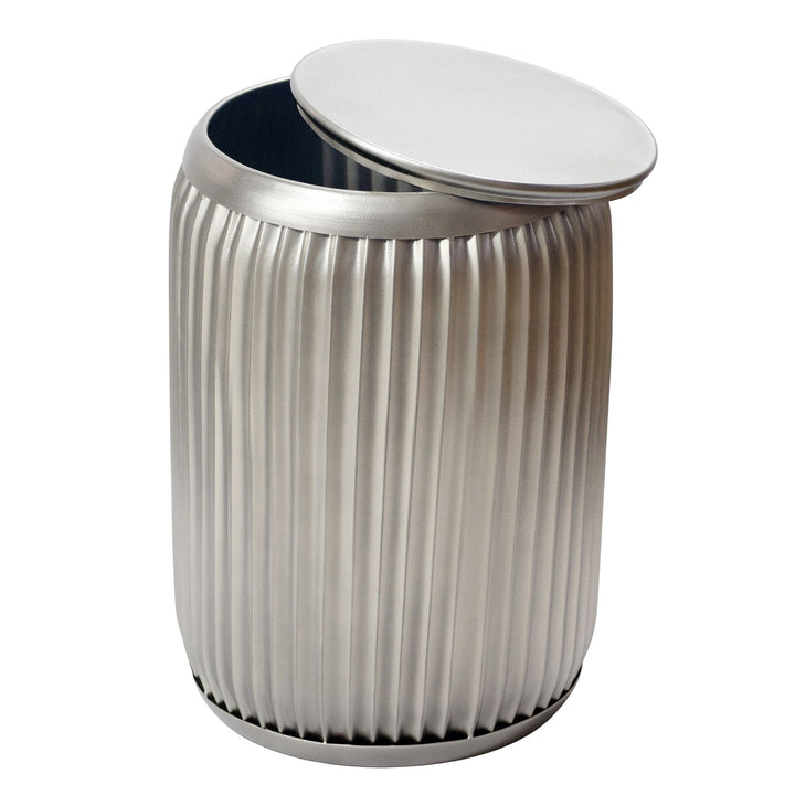 Rundt Sidebord 35 cm i Sølv Metal med Aftagelig Bordplade – Designbord med Opbevaring
