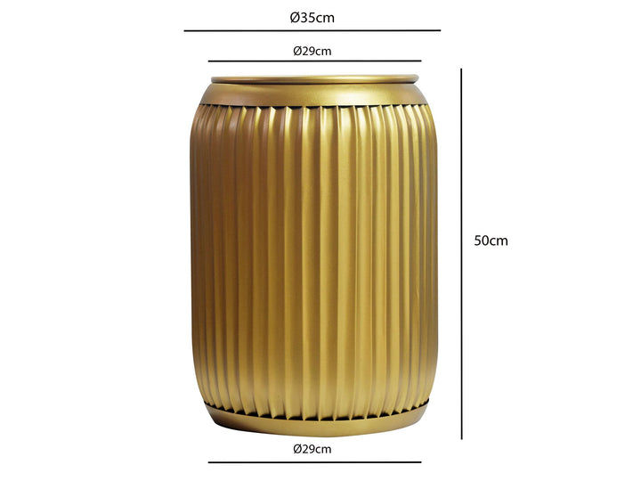 Rundt Sidebord 35 cm i Guld Metal med Aftagelig Bordplade – Designbord med Opbevaring