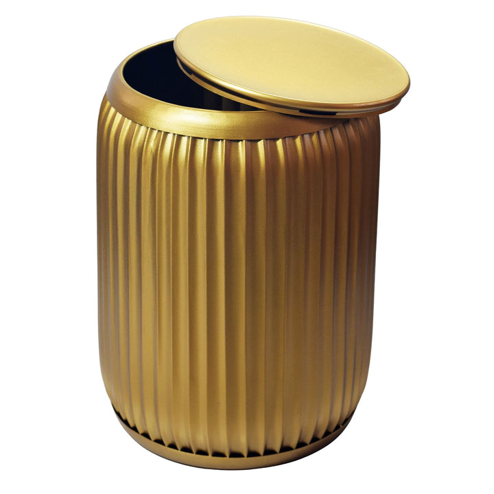 Rundt Sidebord 35 cm i Guld Metal med Aftagelig Bordplade – Designbord med Opbevaring