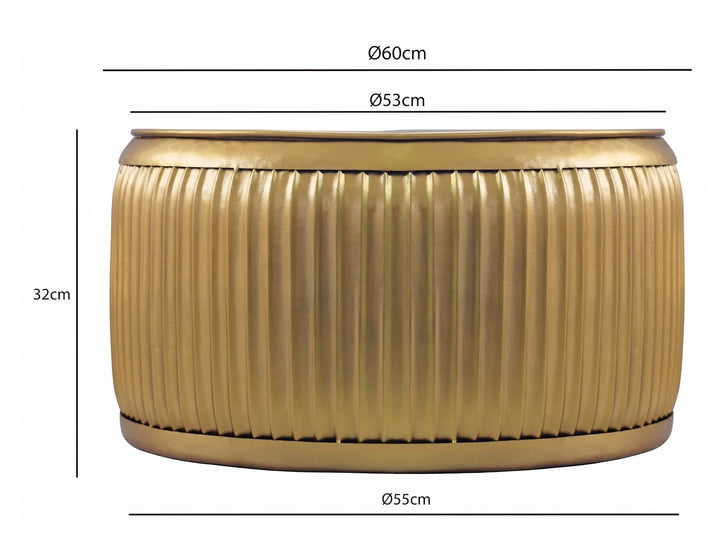 Rundt Sofabord 60 cm i Guld Metal med Aftagelig Bordplade – Designbord med Opbevaring