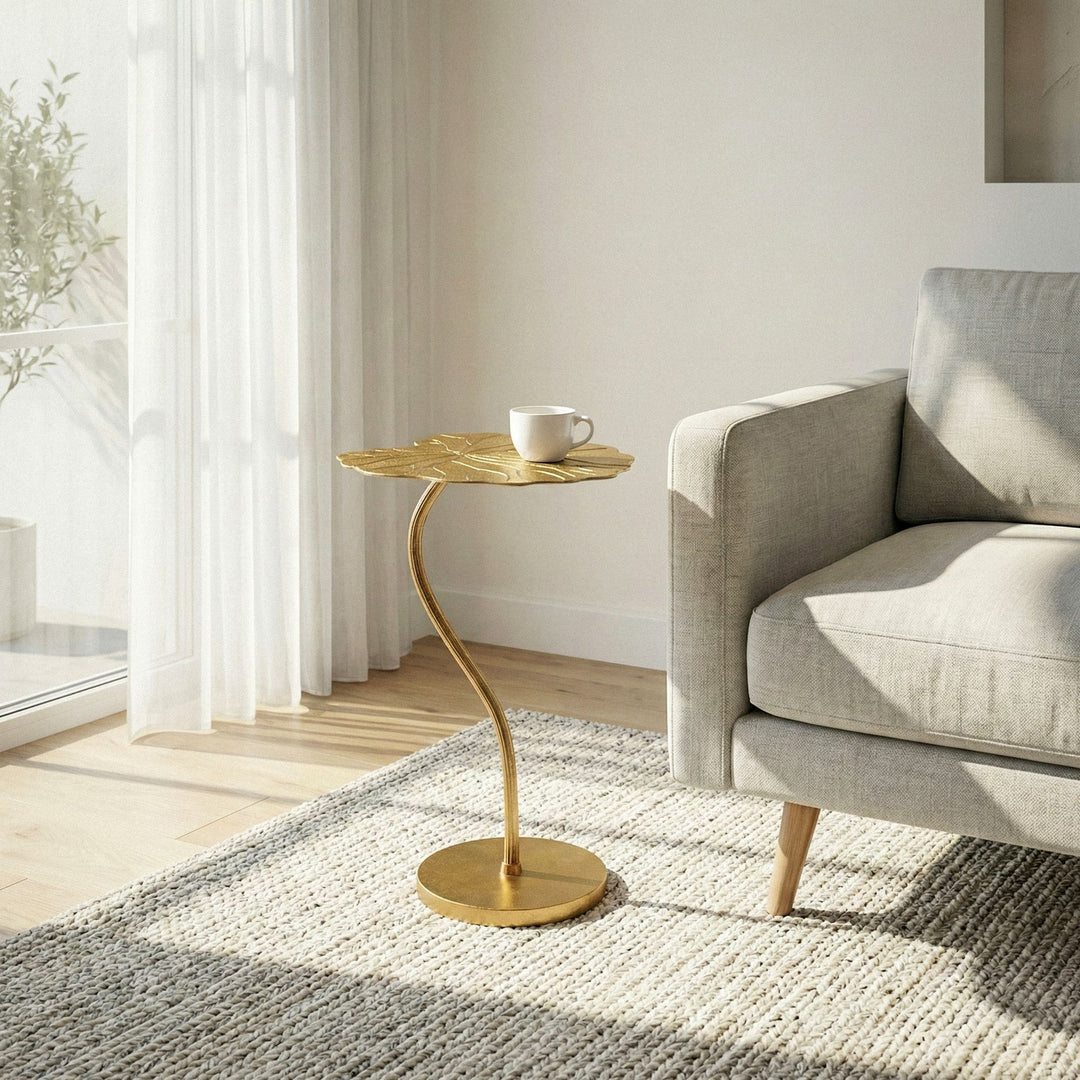 Sidebord 40x38 cm i Guld Aluminium – Bladdesign Moderne Designbord
