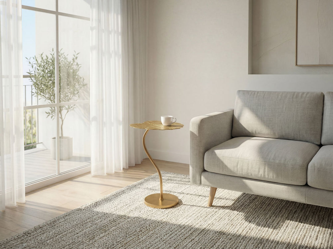 Sidebord 40x38 cm i Guld Aluminium – Bladdesign Moderne Designbord