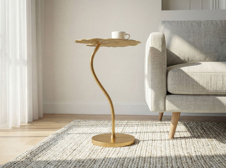 Sidebord 40x38 cm i Guld Aluminium – Bladdesign Moderne Designbord