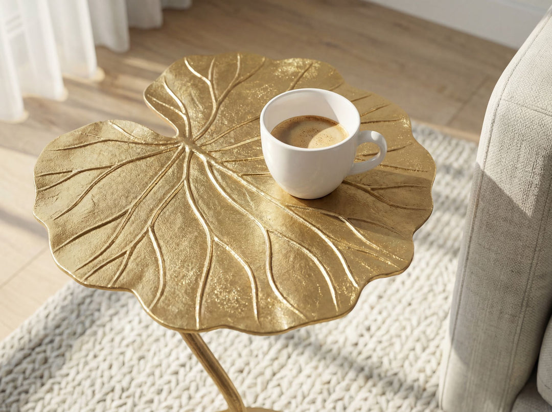 Sidebord 40x38 cm i Guld Aluminium – Bladdesign Moderne Designbord