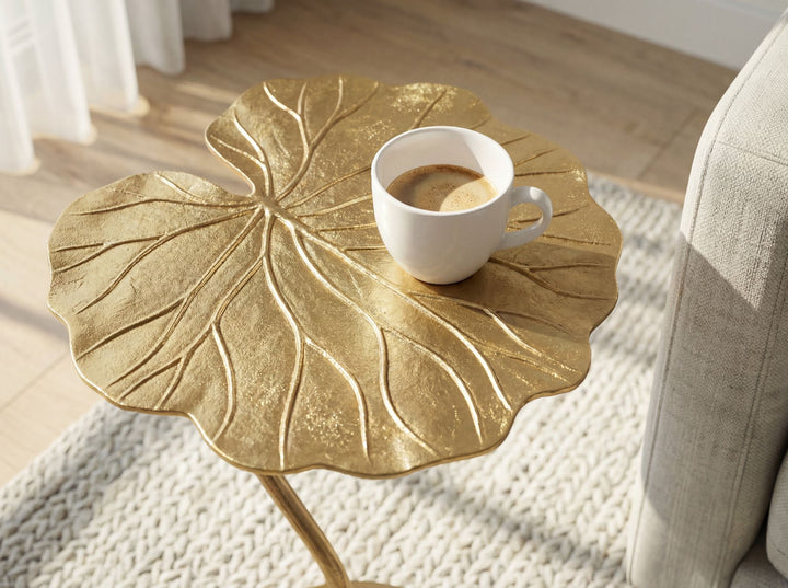Sidebord 40x38 cm i Guld Aluminium – Bladdesign Moderne Designbord