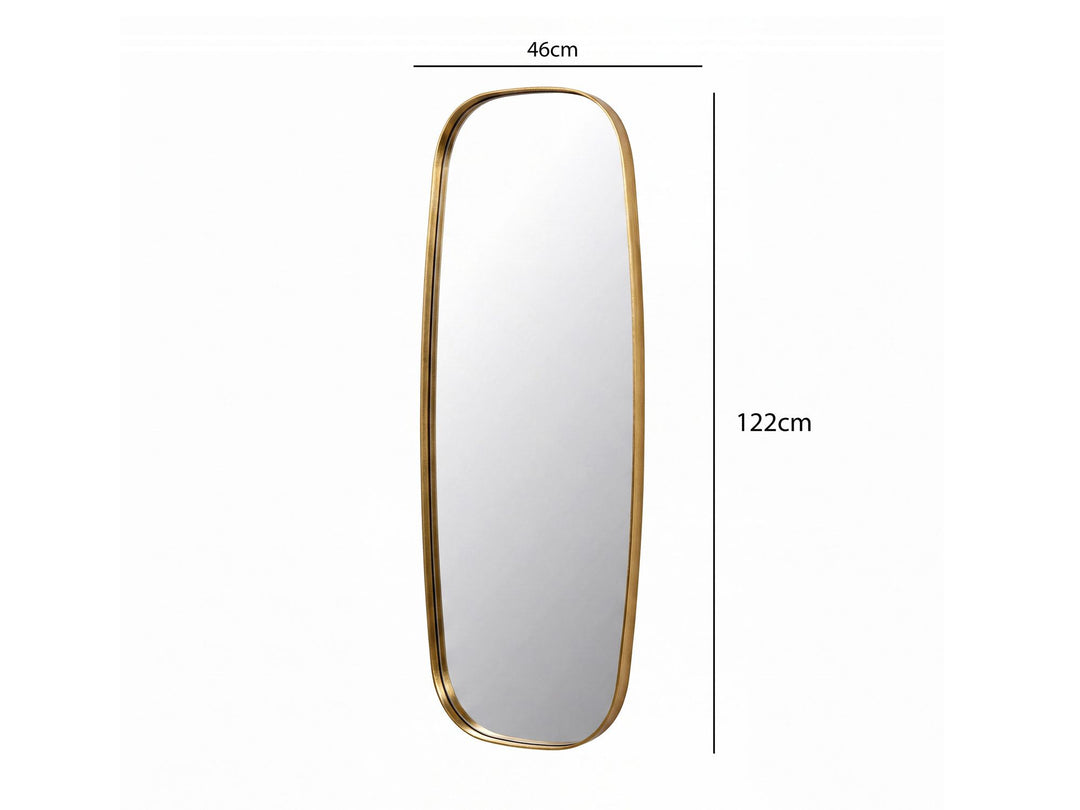 Oval Vægspejl 122x46 cm i Guld – Stort Designspejl med Metalramme