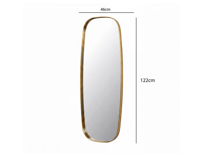 Oval Vægspejl 122x46 cm i Guld – Stort Designspejl med Metalramme