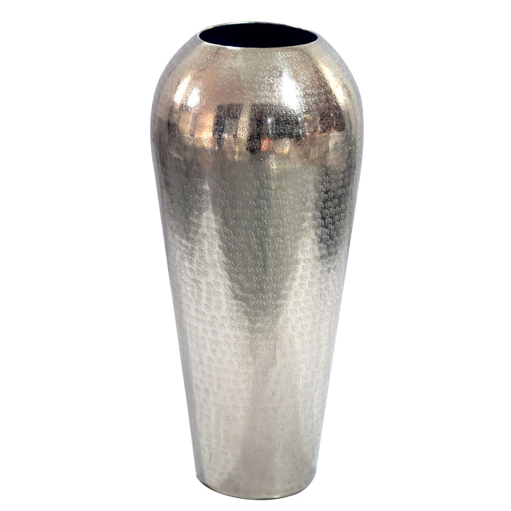 Dekovase 50 cm i Sølv Aluminium – Moderne Rund Metalvase til Boligindretning