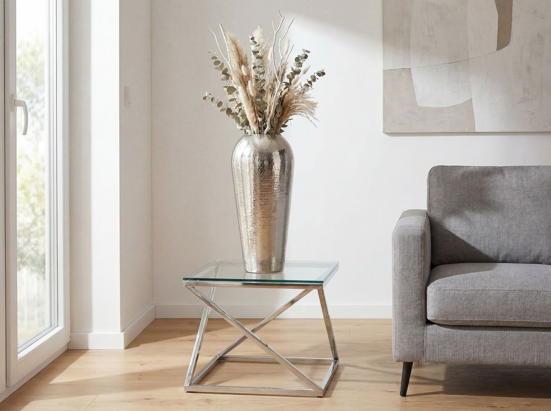 Dekovase 50 cm i Sølv Aluminium – Moderne Rund Metalvase til Boligindretning
