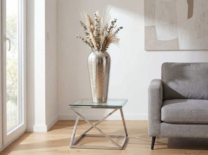 Dekovase 50 cm i Sølv Aluminium – Moderne Rund Metalvase til Boligindretning
