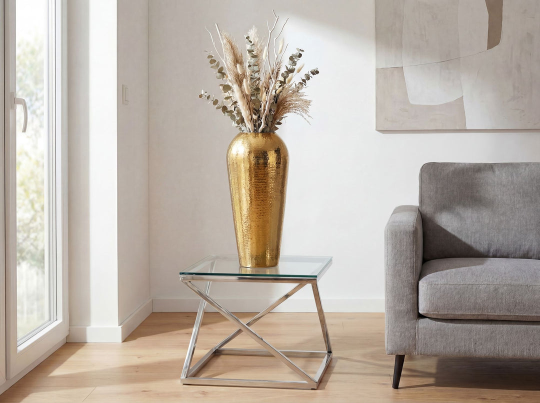 Dekovase 50 cm i Guld Aluminium – Moderne Rund Metalvase til Boligindretning