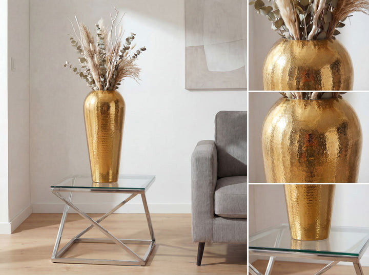 Dekovase 50 cm i Guld Aluminium – Moderne Rund Metalvase til Boligindretning
