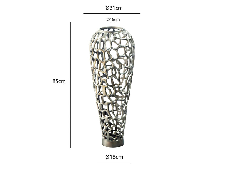 XXL Gulvvase 85 cm i Sølv Aluminium – Stor Moderne Metalvase til Tørrede Blomster