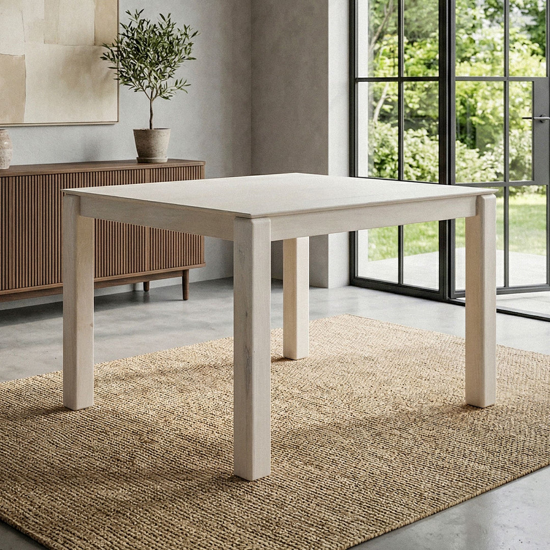 Spisebord 80x80 cm i Massivt Mangotræ – Kvadratisk White Wash Træbord