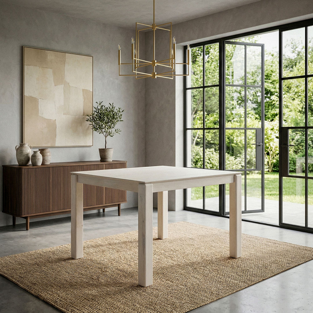 Spisebord 80x80 cm i Massivt Mangotræ – Kvadratisk White Wash Træbord