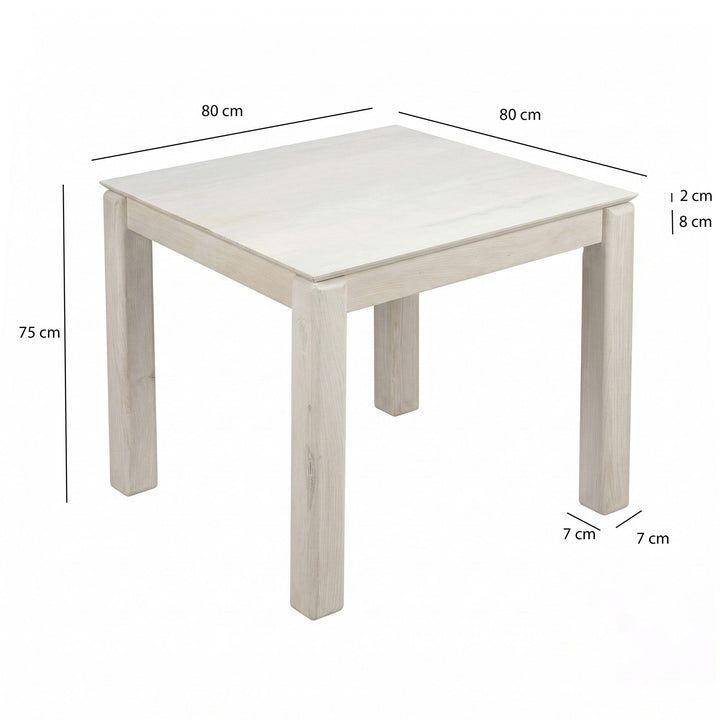Spisebord 80x80 cm i Massivt Mangotræ – Kvadratisk White Wash Træbord