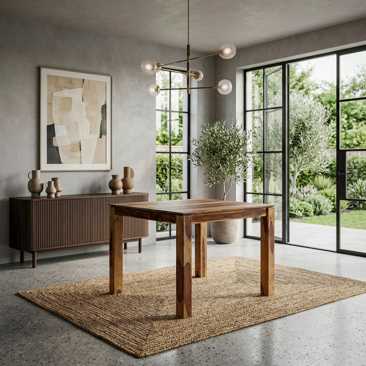 Spisebord 80x80 cm i Massivt Sheeshamtræ – Mørkebrunt Kvadratisk Træbord