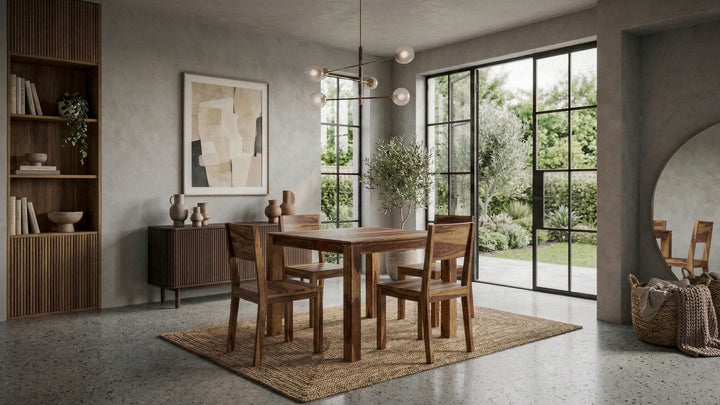 Spisebord 80x80 cm i Massivt Sheeshamtræ – Mørkebrunt Kvadratisk Træbord
