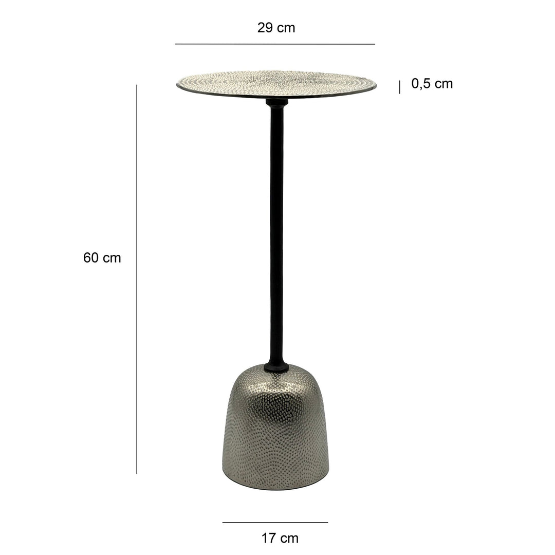 Sidebord aluminium 29cm - lille rundt sidebord lavet af sølvmetal, håndlavet