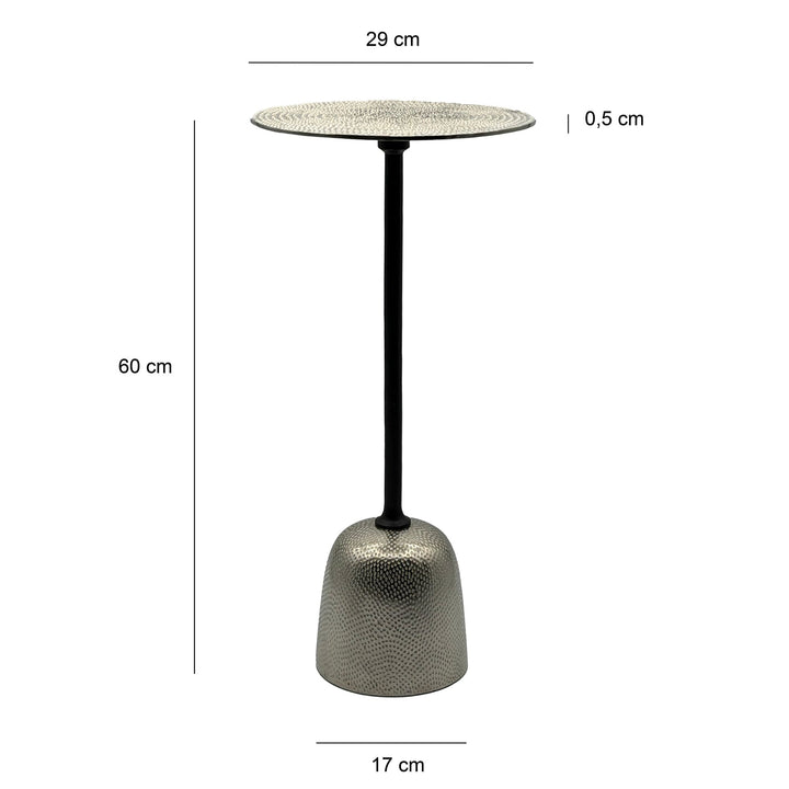 Sidebord aluminium 29cm - lille rundt sidebord lavet af sølvmetal, håndlavet
