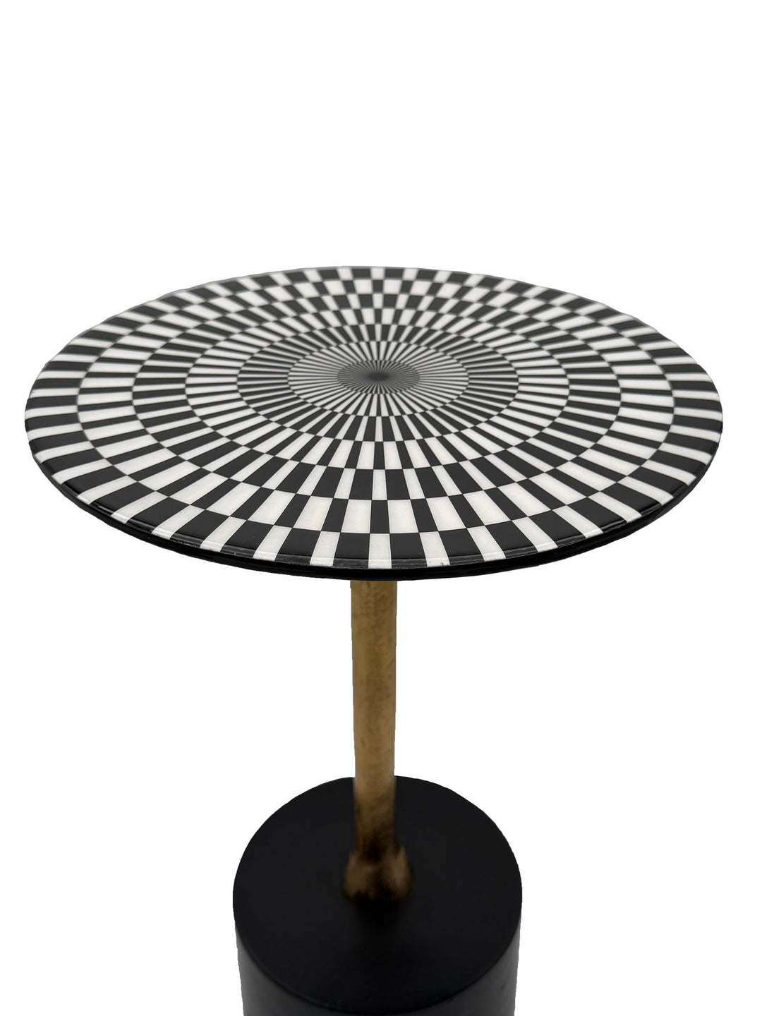 Sidebord i aluminium 49 cm med op-art mønster - lille rundt metaltillægsbord, håndlavet