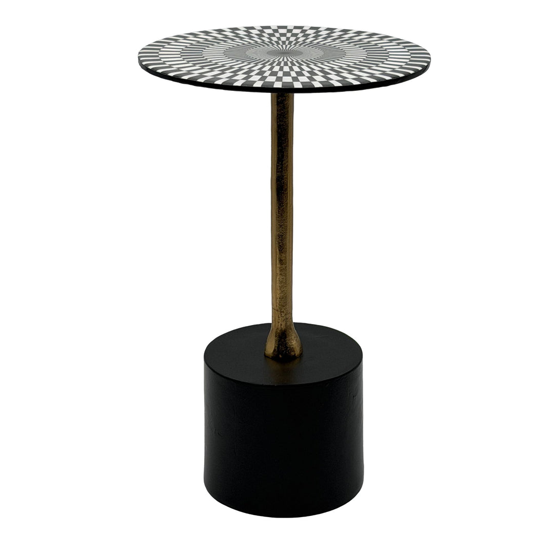 Sidebord i aluminium 49 cm med op-art mønster - lille rundt metaltillægsbord, håndlavet