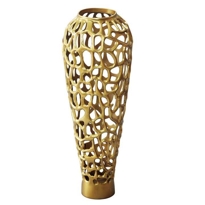 Stor Gulvvase 85 cm i Guld Aluminium – XXL Designvase i Metal til Tørrede Blomster