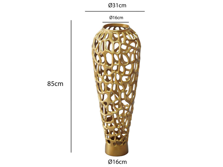 Stor Gulvvase 85 cm i Guld Aluminium – XXL Designvase i Metal til Tørrede Blomster