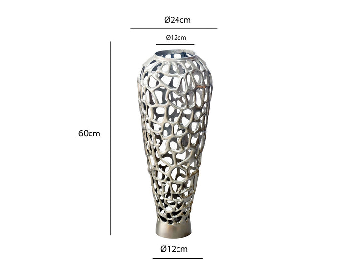 Gulvvase 60 cm i Sølv Aluminium – Stor Moderne Metalvase til Tørrede Blomster