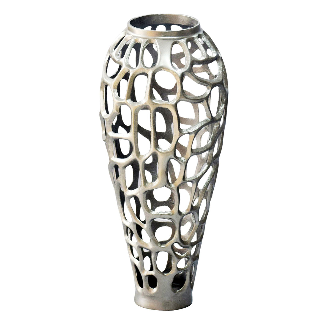 Gulvvase 60 cm i Sølv Aluminium – Stor Moderne Metalvase til Tørrede Blomster