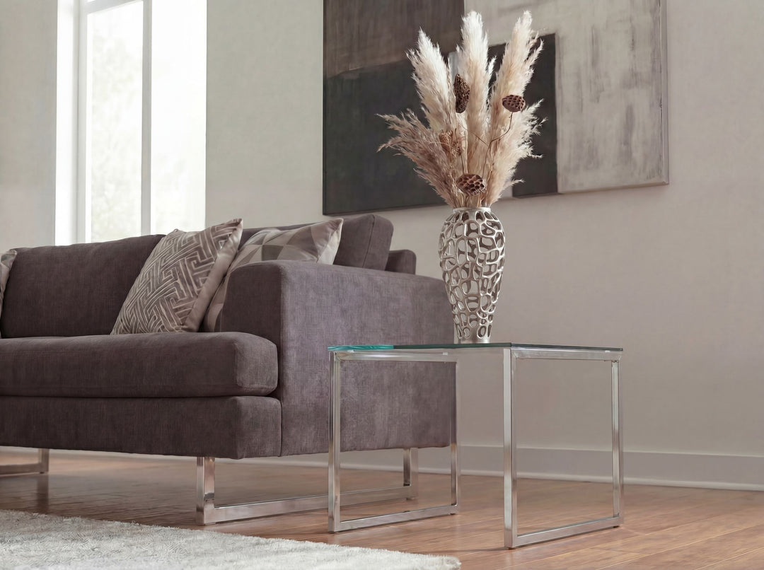 Dekovase 45 cm i Sølv Aluminium – Moderne Stor Metalvase til Tørrede Blomster
