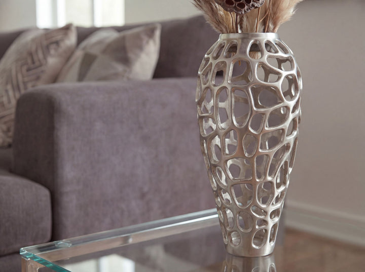 Dekovase 45 cm i Sølv Aluminium – Moderne Stor Metalvase til Tørrede Blomster
