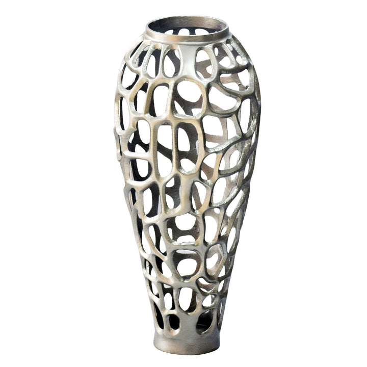 Dekovase 45 cm i Sølv Aluminium – Moderne Stor Metalvase til Tørrede Blomster