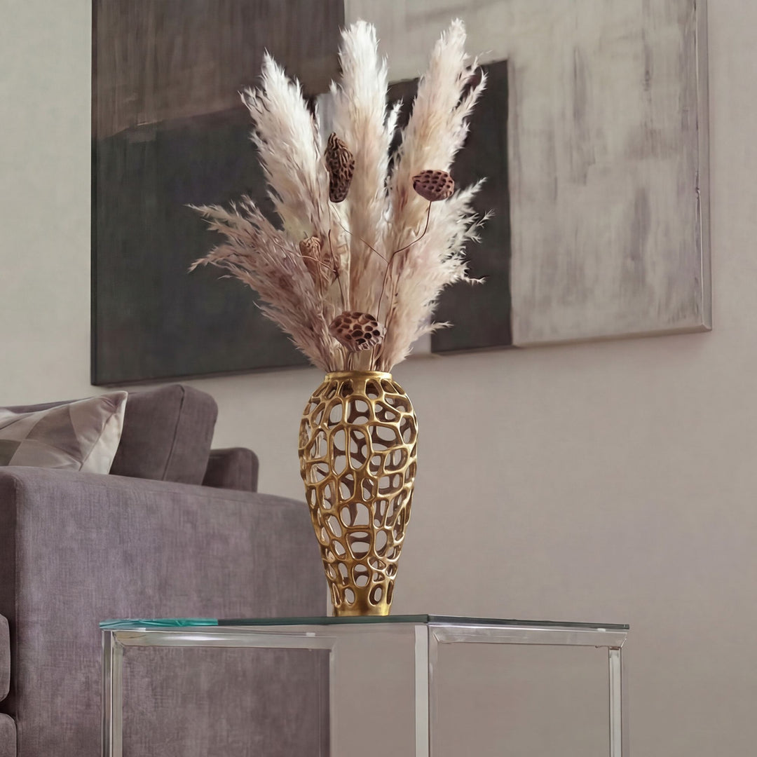 Dekovase 45 cm i Guld Aluminium – Moderne Stor Metalvase til Tørrede Blomster