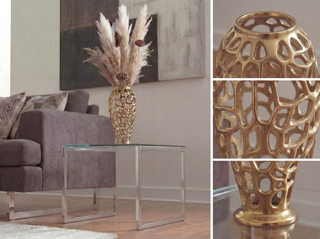 Dekovase 45 cm i Guld Aluminium – Moderne Stor Metalvase til Tørrede Blomster