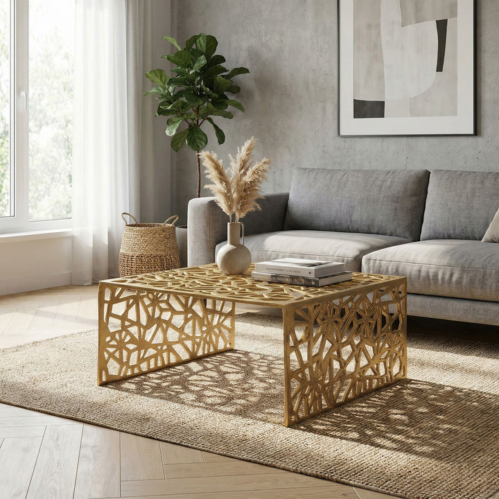 Moderne Sofabord 60 cm i Guldfarvet Aluminium – Kvadratisk Designbord til Stuen