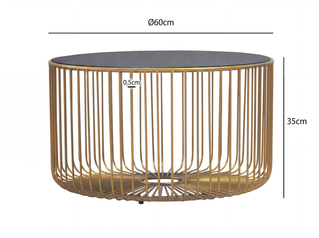 Rundt Sofabord 60 cm i Guld Metal med Glasplade – Moderne Designbord med Gitterstel