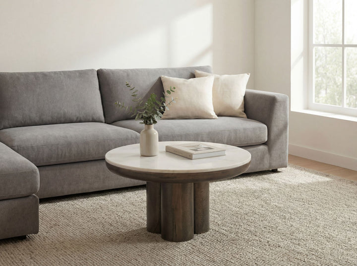 Rundt Sofabord 60 cm i Aluminium med Hvid Marmorbordplade – Moderne Designbord