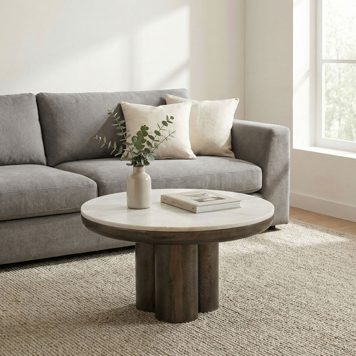 Rundt Sofabord 60 cm i Aluminium med Hvid Marmorbordplade – Moderne Designbord