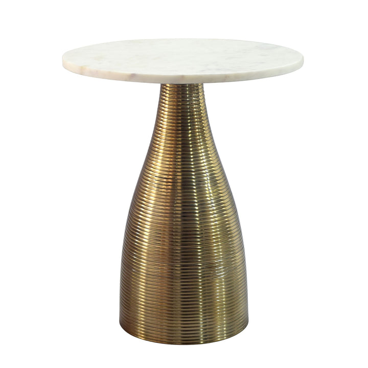 Rundt sidebord 40 cm guld med massiv marmorplade hvid - Natursten sofabord forlængerbord,  håndlavet