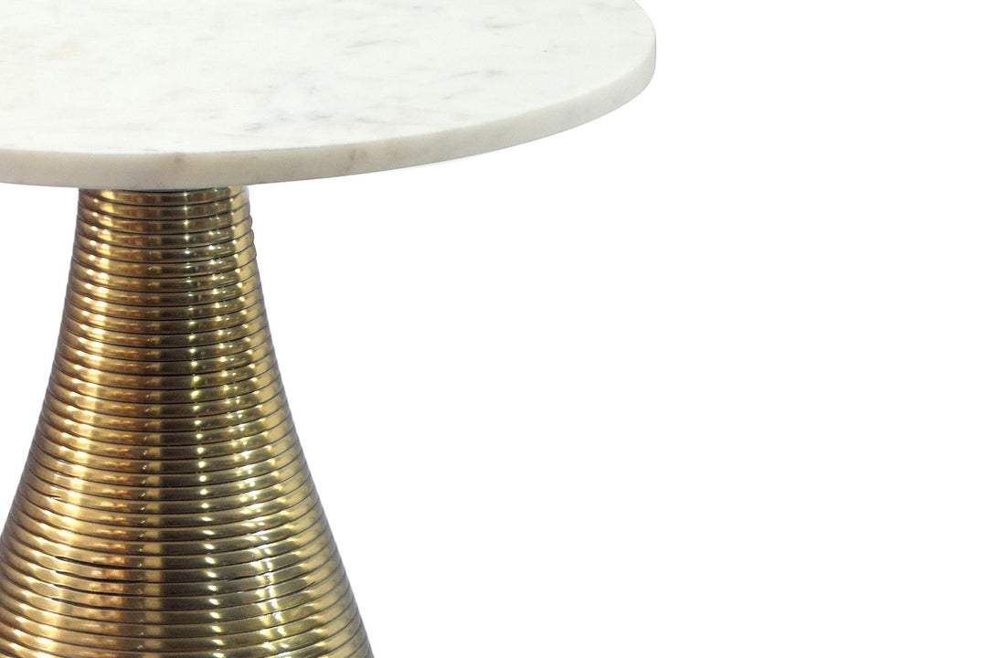 Rundt sidebord 40 cm guld med massiv marmorplade hvid - Natursten sofabord forlængerbord,  håndlavet
