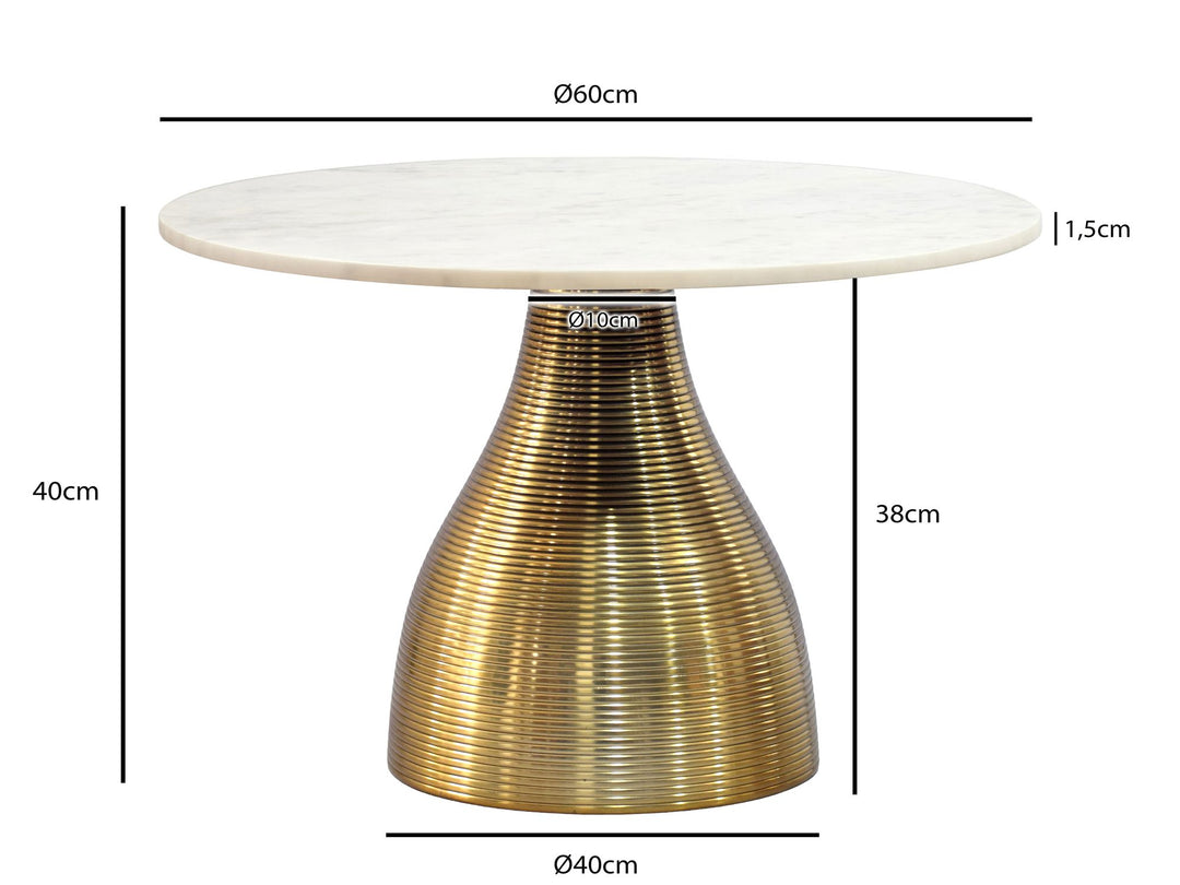 Rundt Sofabord 60 cm i Guld Aluminium med Hvid Marmorbordplade – Moderne Designbord