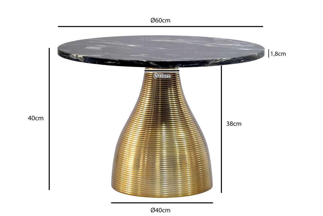 Rundt Sofabord 60 cm i Guld Aluminium med Sort Marmorbordplade – Moderne Designbord