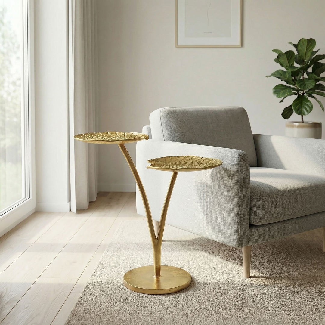 Rundt Sidebord 57 cm i Guld Aluminium – Seerosen Designbord
