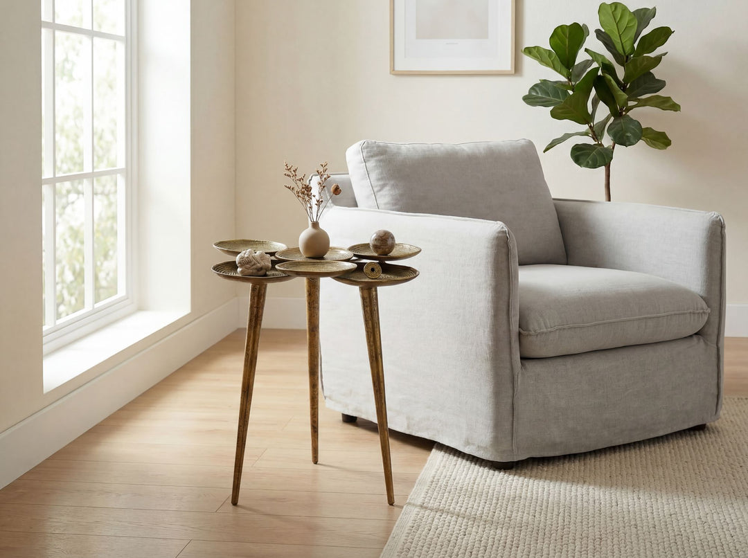 Rundt Sidebord 46 cm i Guld Aluminium – Moderne Designbord