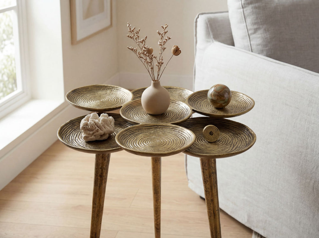 Rundt Sidebord 46 cm i Guld Aluminium – Moderne Designbord
