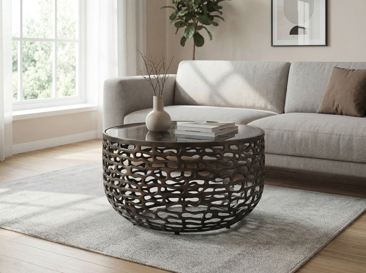 Rundt Sofabord 60 cm i Sort Aluminium med Glasplade – Moderne Designbord