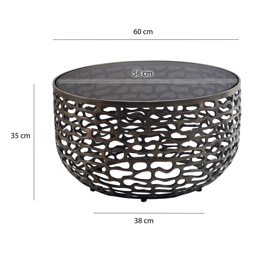 Rundt Sofabord 60 cm i Sort Aluminium med Glasplade – Moderne Designbord