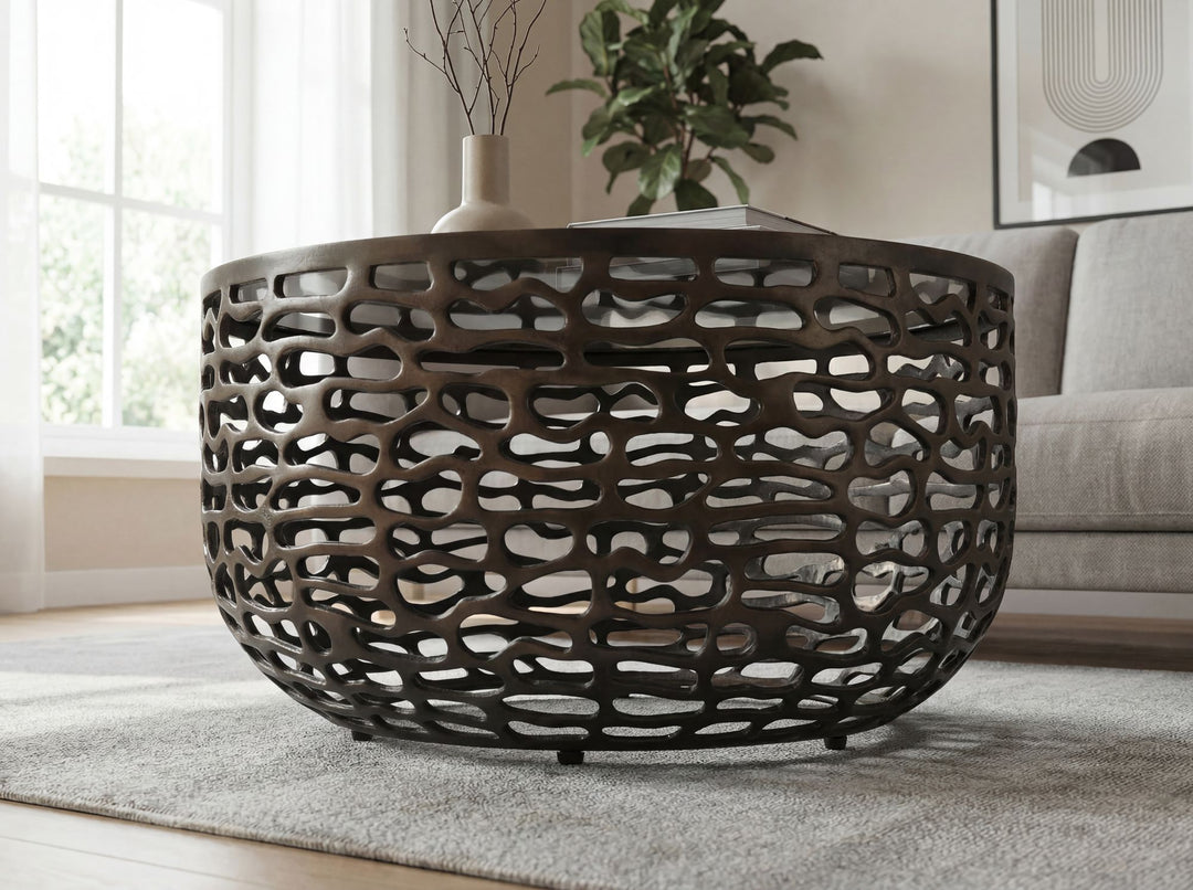 Rundt Sofabord 60 cm i Sort Aluminium med Glasplade – Moderne Designbord
